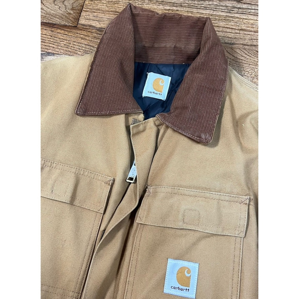 Vintage 90s Carhartt J02 BRN Chore Jacket Size 46 Quilt Lined Brown Made In USA